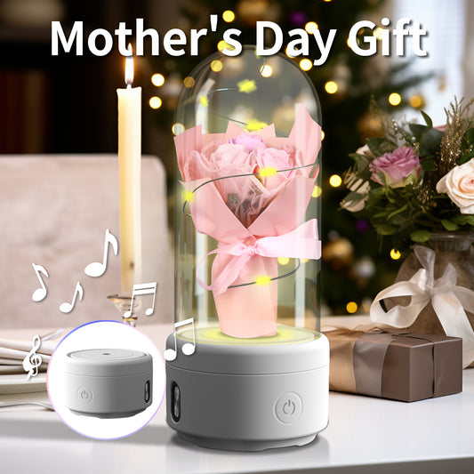 2-in-1 LED Rose Bouquet Light with Bluetooth Speaker – Glass Cover Gift