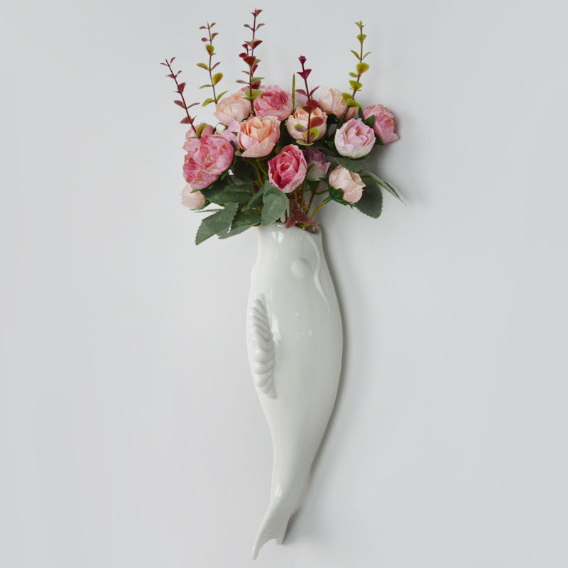 Ceramic Goldfish Wall Vase – Modern 3D Hanging Wall Decoration