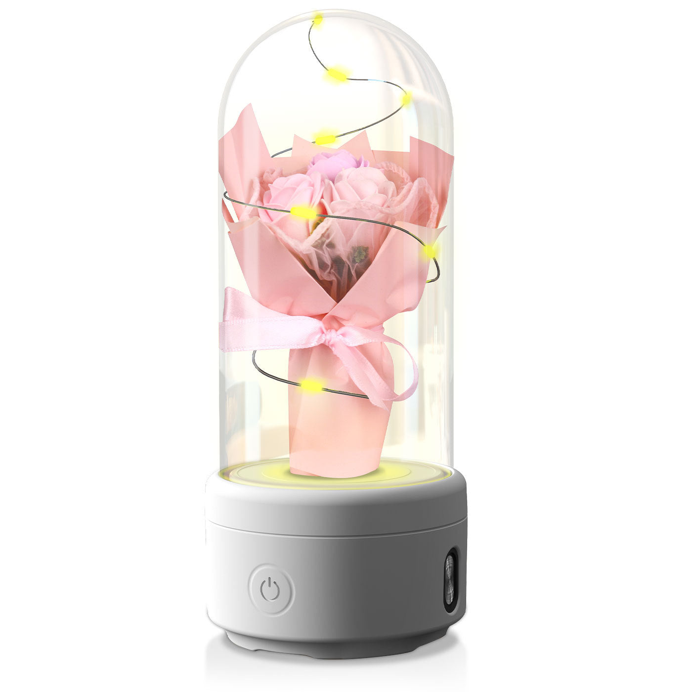 2-in-1 LED Rose Bouquet Light with Bluetooth Speaker – Glass Cover Gift