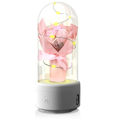 2-in-1 LED Rose Bouquet Light with Bluetooth Speaker – Glass Cover Gift