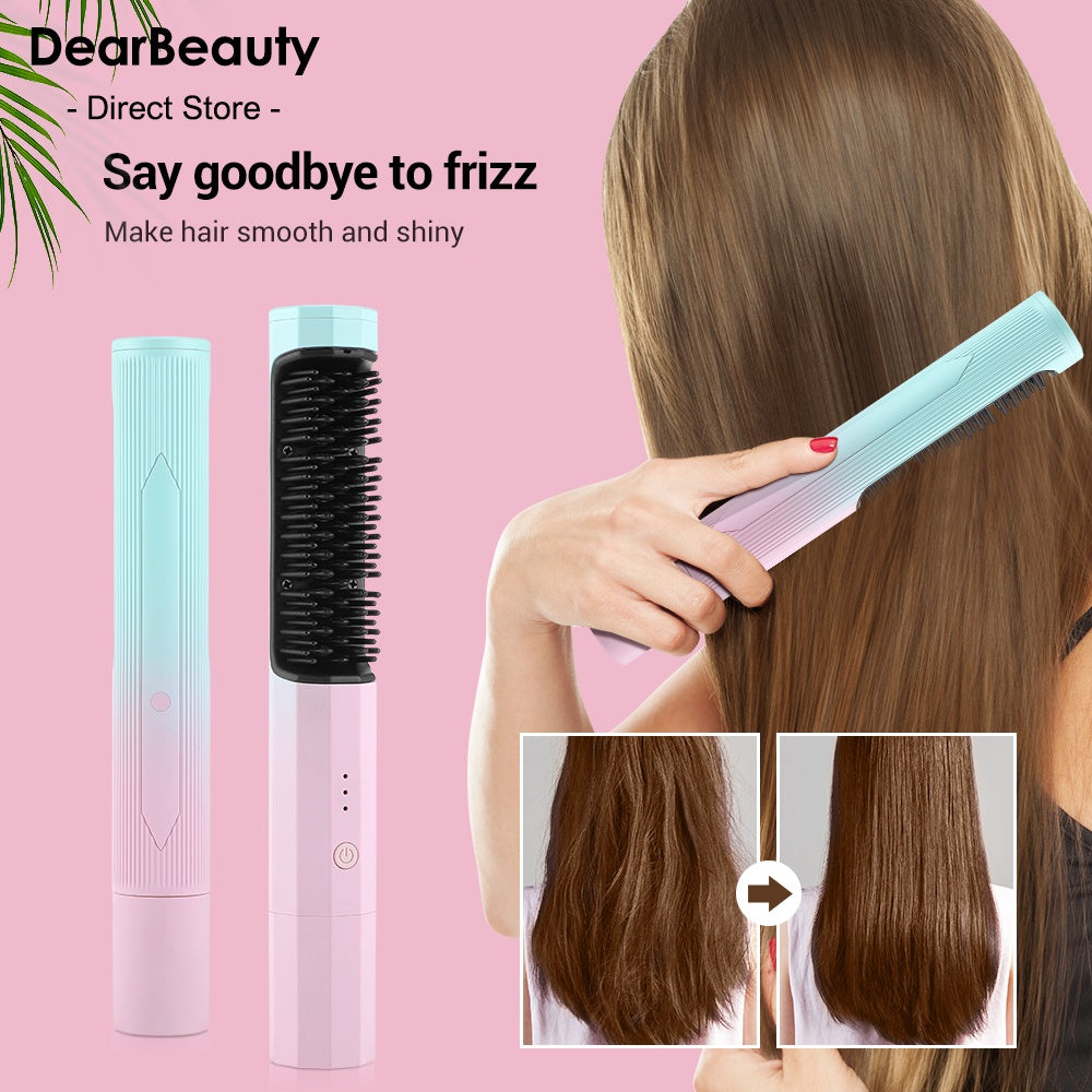 Rechargeable Cordless Hair Straightening Comb – Dual-Purpose Straightener & Curler