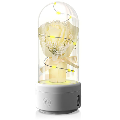 2-in-1 LED Rose Bouquet Light with Bluetooth Speaker – Glass Cover Gift