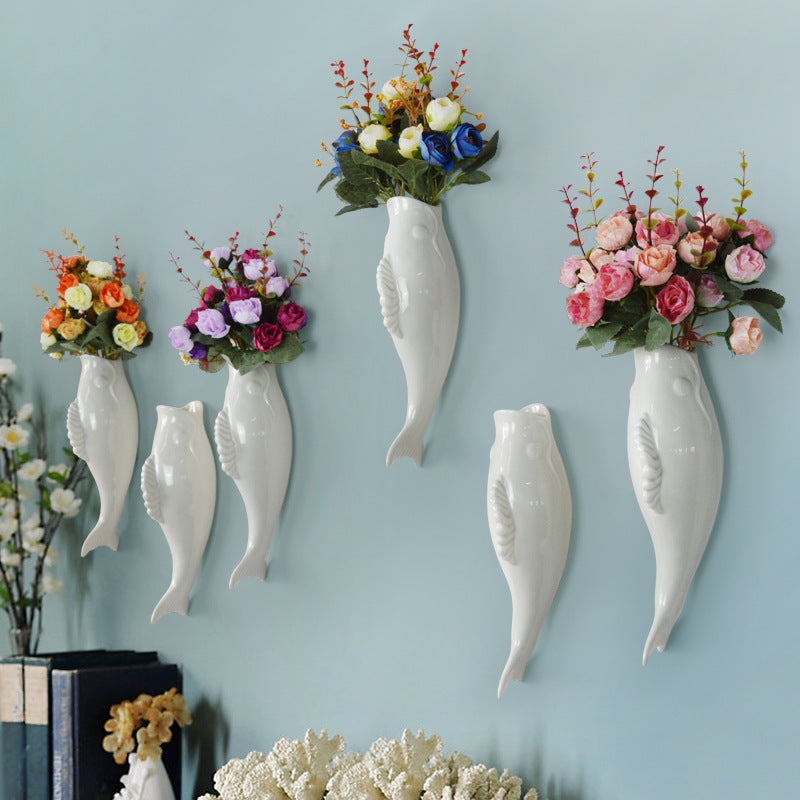 Ceramic Goldfish Wall Vase – Modern 3D Hanging Wall Decoration