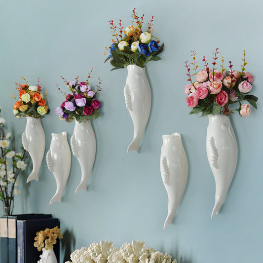 Ceramic Goldfish Wall Vase – Modern 3D Hanging Wall Decoration