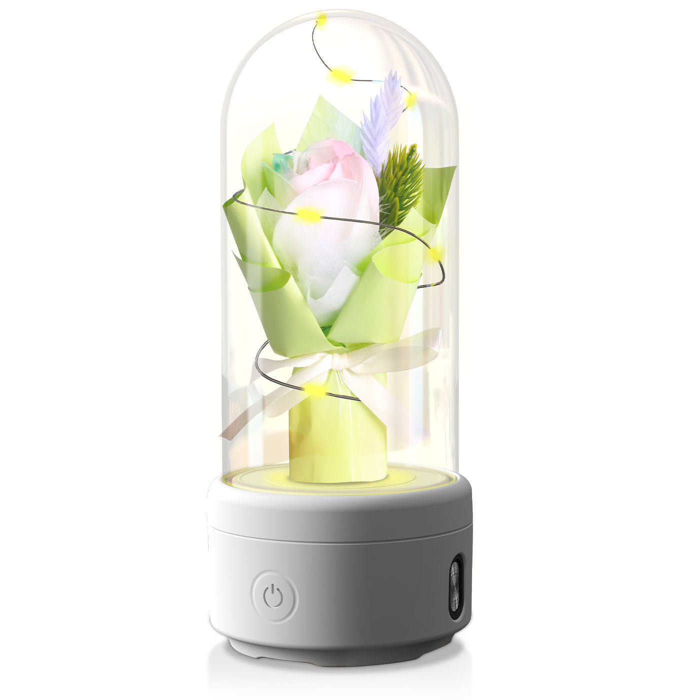 2-in-1 LED Rose Bouquet Light with Bluetooth Speaker – Glass Cover Gift