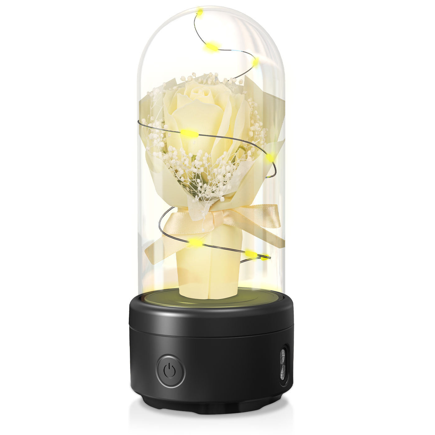 2-in-1 LED Rose Bouquet Light with Bluetooth Speaker – Glass Cover Gift